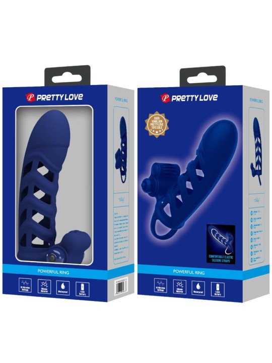PRETTY LOVE ALTAF ANILLO VIBRADOR CON FUNDA DE SILICONA AZUL