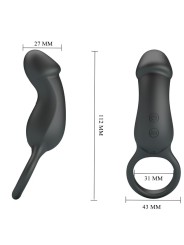 PRETTY LOVE TRAE ANILLO VIBRADOR CON ESTIMULADOR NEGRO