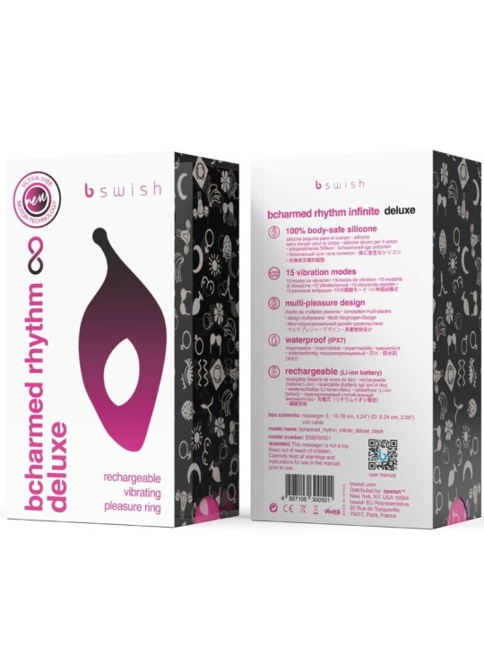 B SWISH BCHARMED RHYTHM INFINITE DELUXE ANILLO PARA PENE 15 VIBRACIONES NEGRO