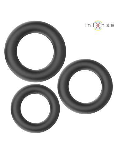 INTENSE HUGH 3 ANILLOS BASICOS PARA PENE SILICONA NEGRO