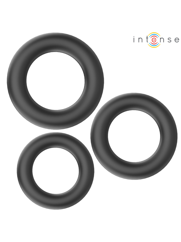 INTENSE HUGH 3 ANILLOS BASICOS PARA PENE SILICONA NEGRO