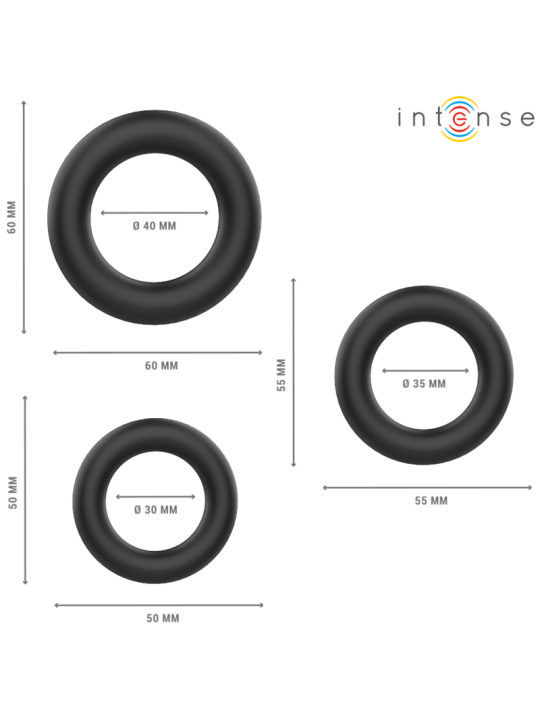 INTENSE HUGH 3 ANILLOS BASICOS PARA PENE SILICONA NEGRO