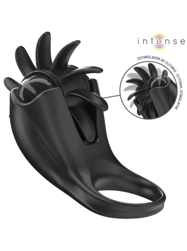 INTENSE MABEL ANILLO VIBRADOR 10 VIBRACIONES CON ESTIMULADOR DE CLITORIS NEGRO