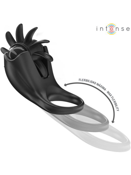 INTENSE MABEL ANILLO VIBRADOR 10 VIBRACIONES CON ESTIMULADOR DE CLITORIS NEGRO