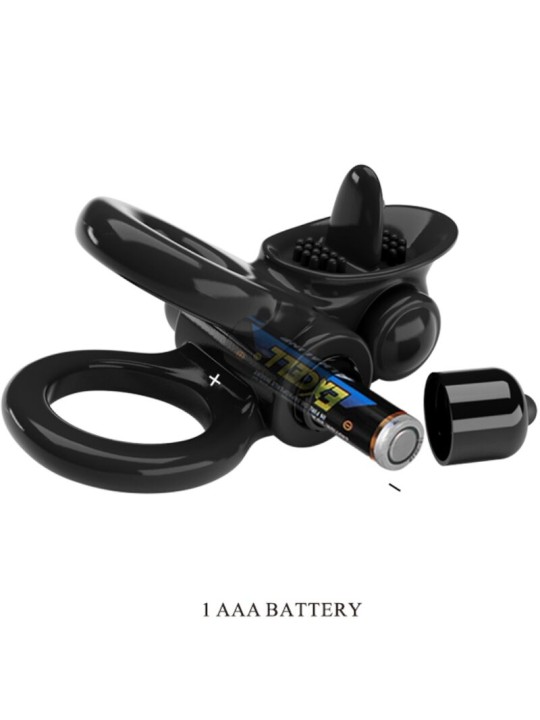 PRETTY LOVE PASSIONATE RING DOBLE ANILLO VIBRADOR ESTIMULADOR CLITORIS NEGRO