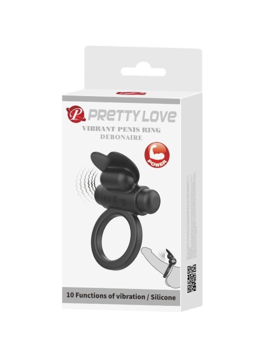 PRETTY LOVE DEBONAIRE ANILLO VIBRADOR CONEJO 10 VIBRACIONES NEGRO