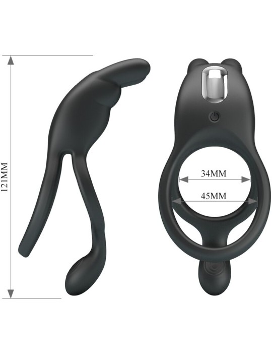 PRETTY LOVE SETH DOBLE ANILLO VIBRADOR RABBIT 7 VIBRACIONES NEGRO