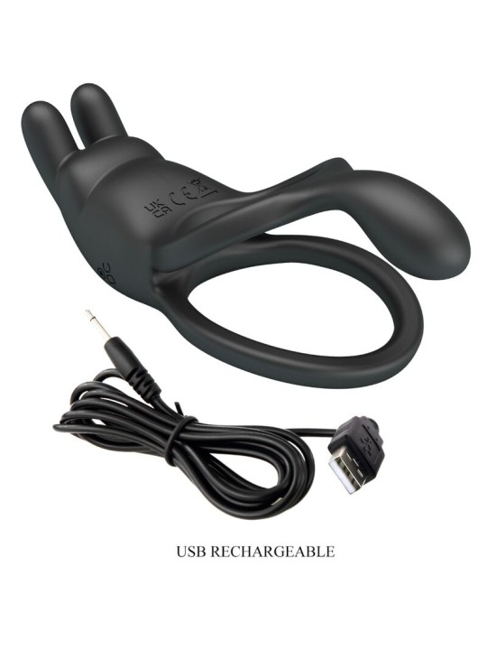 PRETTY LOVE SETH DOBLE ANILLO VIBRADOR RABBIT 7 VIBRACIONES NEGRO