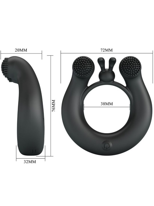 PRETTY LOVE DAHLIA ANILLO VIBRADOR ESTIMULADOR DE CLITOIS 12 VIBRACIONES NEGRO