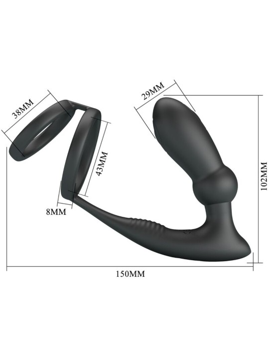 PRETTY LOVE EMONI ANILLO PENE PLUG ANAL 12 VIBRACIONES NEGRO