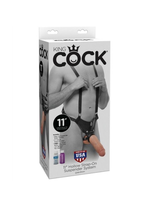 KING COCK STRAP ON CON DILDO HUECO 28 CM Y TIRANTES COLOR CARNE