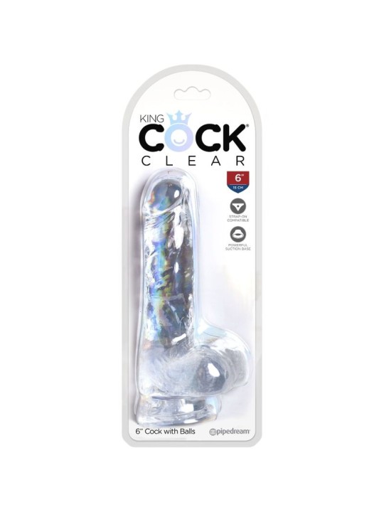 KING COCK CLEAR PENE REALISTICO CON TESTICULOS 135 CM TRANSPARENTE