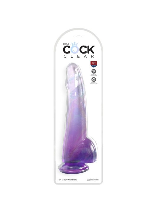 KING COCK CLEAR DILDO CON TESTICULOS 19 CM MORADO