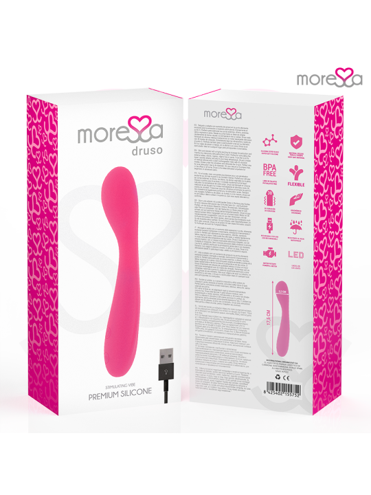 MORESSA DRUSO MASAJEADOR DUO PUNTO G Y SUERO PELVICO PREMIUM SILICONE RECARGABLE