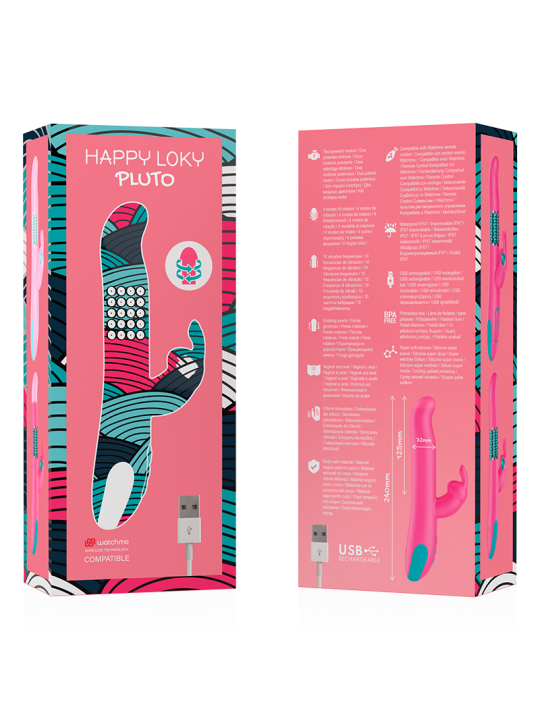 HAPPY LOKY PLUTO RABBIT VIBRATOR ROTATOR COMPATIBLE CON WATCHME WIRELESS TECHNOLOGY