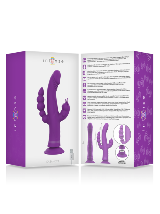 INTENSE CASANOVA VIBRADOR RABBIT SILICONA TRIPLE MOTOR MORADO