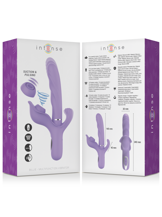 INTENSE BILLIE VIBRADOR MULTIFUNCION RECARGABLE ONDAS ESTIMULADORAS CON PULSADOR MORADO