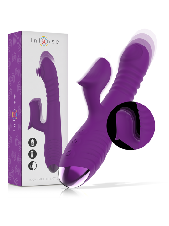 INTENSE IGGY VIBRADOR MULTIFUNCION RECARGABLE UP DOWN CON ESTIMULADOR DE CLITORIS MORADO