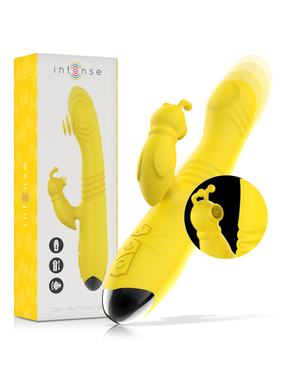 INTENSE TOKY VIBRADOR MULTIFUNCION RECARGABLE UP DOWN CON ESTIMULADOR DE CLITORIS AMARILLO