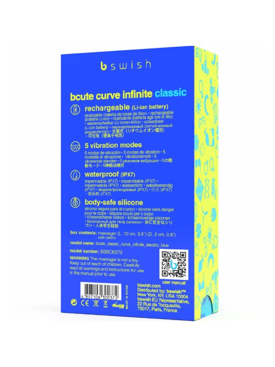 B SWISH BCUTE CURVE INFINITE CLASSIC VIBRADOR RECARGABLE SILICONA AZUL