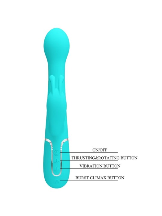 PRETTY LOVE DEJON VIBRADOR RABBIT 3 EN 1 MULTIFUNCION VERDE AGUA