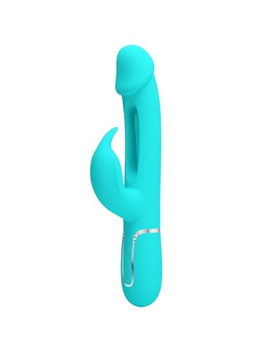 PRETTY LOVE KAMPAS VIBRADOR RABBIT 3 EN 1 MULTIFUNCION CON LENGUA VERDE AGUA