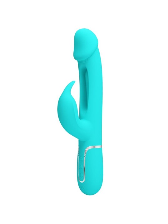 PRETTY LOVE KAMPAS VIBRADOR RABBIT 3 EN 1 MULTIFUNCION CON LENGUA VERDE AGUA