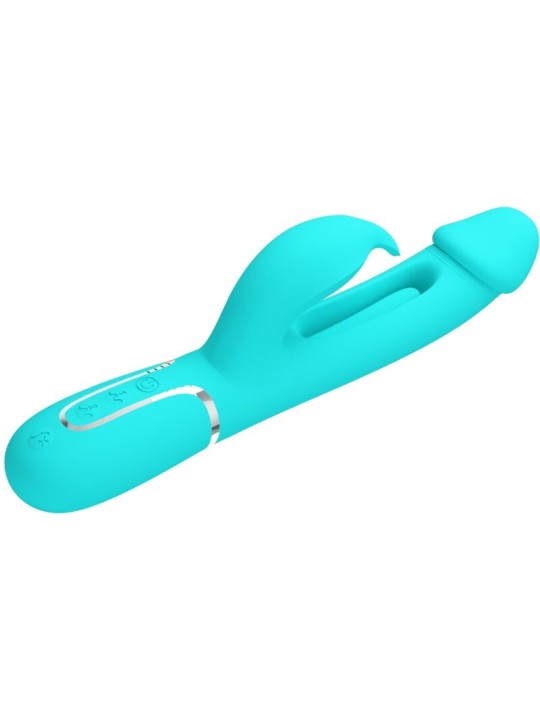 PRETTY LOVE KAMPAS VIBRADOR RABBIT 3 EN 1 MULTIFUNCION CON LENGUA VERDE AGUA