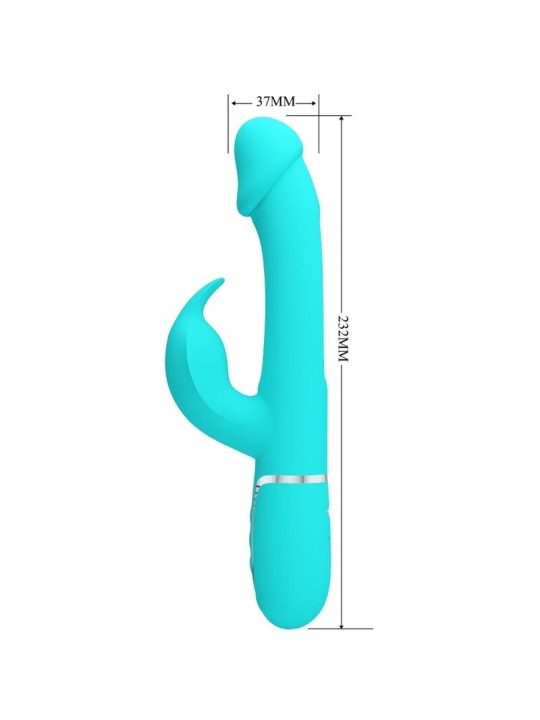PRETTY LOVE KAMPAS VIBRADOR RABBIT 3 EN 1 MULTIFUNCION CON LENGUA VERDE AGUA