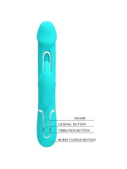 PRETTY LOVE KAMPAS VIBRADOR RABBIT 3 EN 1 MULTIFUNCION CON LENGUA VERDE AGUA