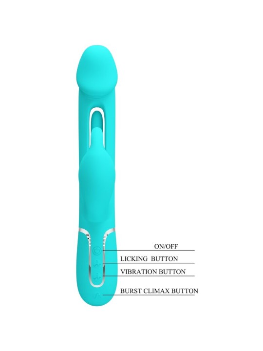 PRETTY LOVE KAMPAS VIBRADOR RABBIT 3 EN 1 MULTIFUNCION CON LENGUA VERDE AGUA