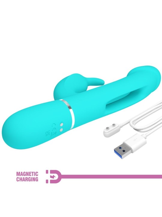 PRETTY LOVE KAMPAS VIBRADOR RABBIT 3 EN 1 MULTIFUNCION CON LENGUA VERDE AGUA