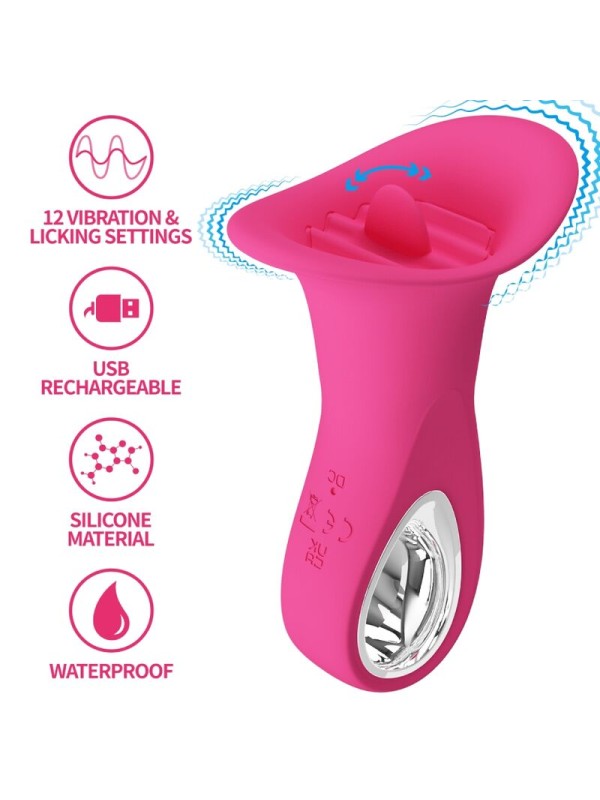 PRETTY LOVE CLYDE VIBRADOR ORAL LENGUA VIBRADORA 12 VIBRACIONES ROSA
