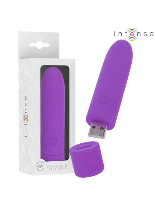 INTENSE SYMONE BALA VIBRADORA RECARGABLE POR USB 8 VIBRACIONES MORADO 10 X 22 CM