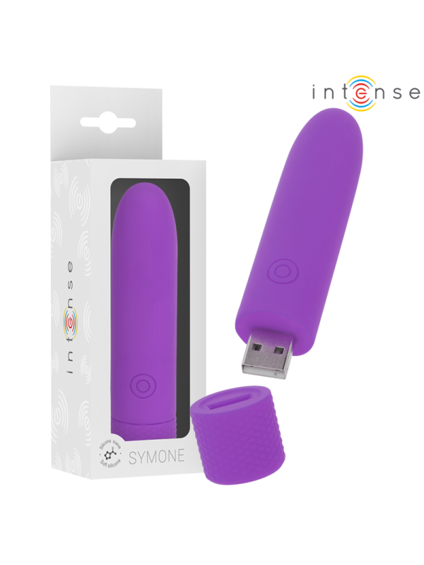 INTENSE SYMONE BALA VIBRADORA RECARGABLE POR USB 8 VIBRACIONES MORADO 10 X 22 CM