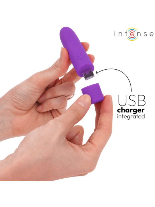 INTENSE SYMONE BALA VIBRADORA RECARGABLE POR USB 8 VIBRACIONES MORADO 10 X 22 CM