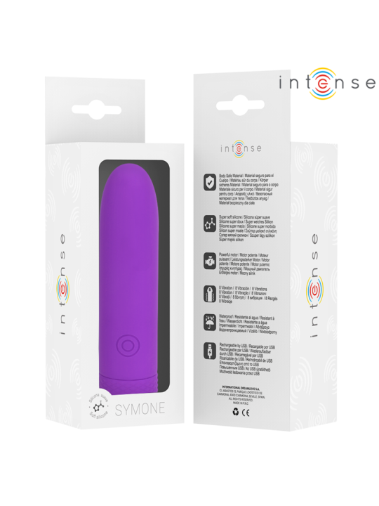 INTENSE SYMONE BALA VIBRADORA RECARGABLE POR USB 8 VIBRACIONES MORADO 10 X 22 CM