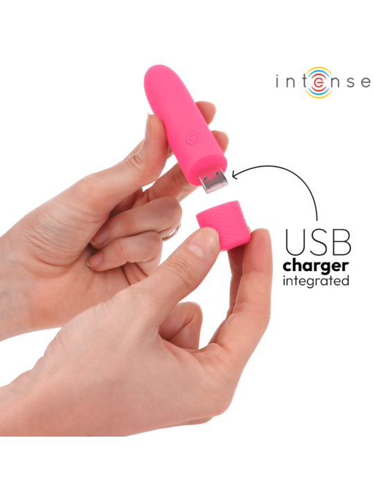 INTENSE SYMONE BALA VIBRADORA RECARGABLE POR USB 8 VIBRACIONES ROSA 10 X 22 CM