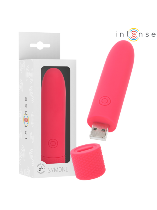 INTENSE SYMONE BALA VIBRADORA RECARGABLE POR USB 8 VIBRACIONES ROJO 10 X 22 CM