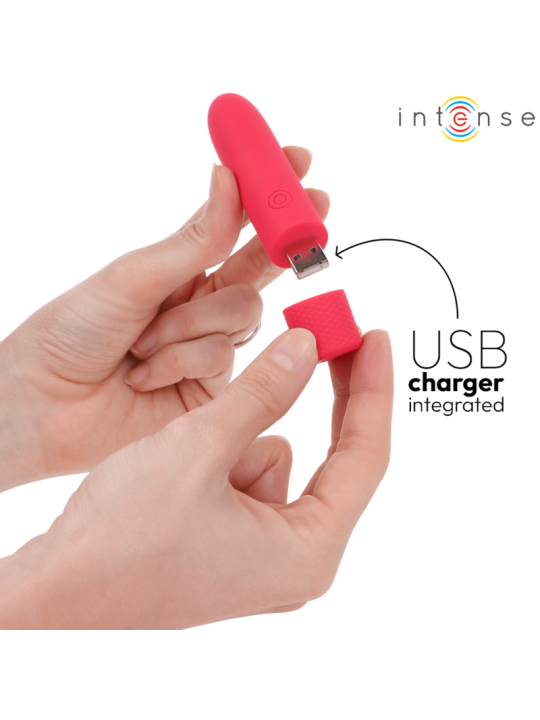 INTENSE SYMONE BALA VIBRADORA RECARGABLE POR USB 8 VIBRACIONES ROJO 10 X 22 CM