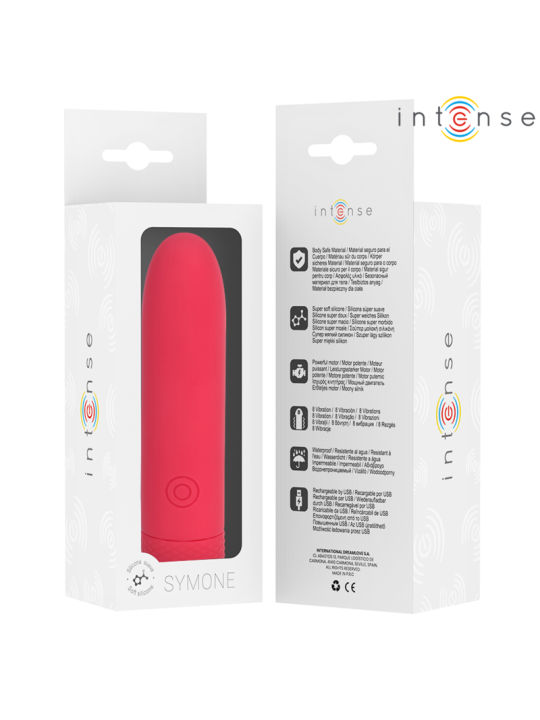 INTENSE SYMONE BALA VIBRADORA RECARGABLE POR USB 8 VIBRACIONES ROJO 10 X 22 CM