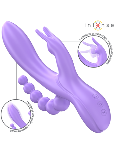 INTENSE MIKO TRIPLE VIBRADOR RABBIT ESTIMULADOR ANAL 7 VIBRACIONES MORADO