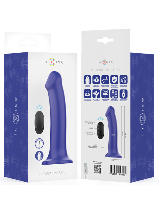 INTENSE VICTORIA VIBRADOR CON VENTOSA 10 VIBRACIONES AZUL OSCURO CONTROL REMOTO