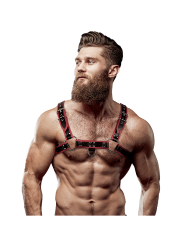 FETISH SUBMISSIVE ATTITUDE ARNES ECOPIEL PECHO HOMBRE NEGRO ROJO