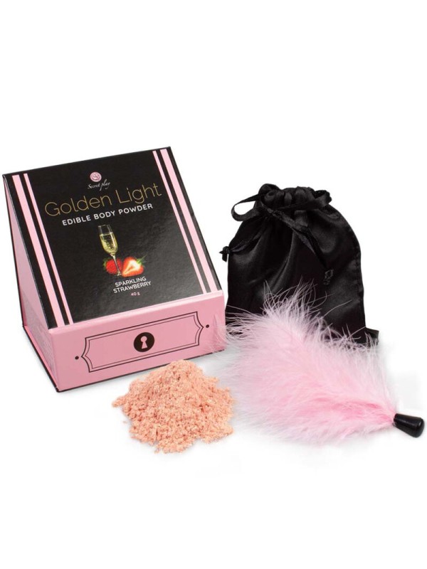 SECRETPLAY GOLDEN LIGHT KIT POLVOS COMESTIBLES Y PLUMA FRESAS CAVA