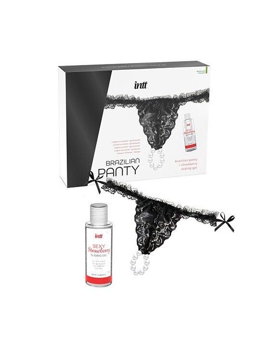 INTT RELEASES PANTY BRASILENA NEGRA CON PERLAS Y GEL LUBRICANTE 50 ML
