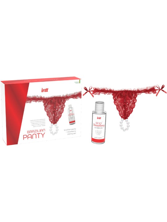INTT RELEASES PANTY BRASILENO ROJA CON PERLAS Y GEL LUBRICANTE 50 ML