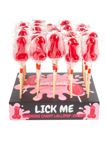 SECRETPLAY EXPOSITOR PIRULETA PENE CARAMELO CEREZA CON EFECTO CALOR PICANTE 40 UNIDADES