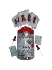 DIABLO PICANTE BOTE 50 PIRULETAS PITO CARAMELO FRESA Y CEREZA 50 UNIDADES