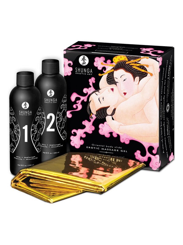 SHUNGA GEL DE MASAJE EROTICO CUERPO A CUERPO ORIENTAL FRESAS Y CAVA